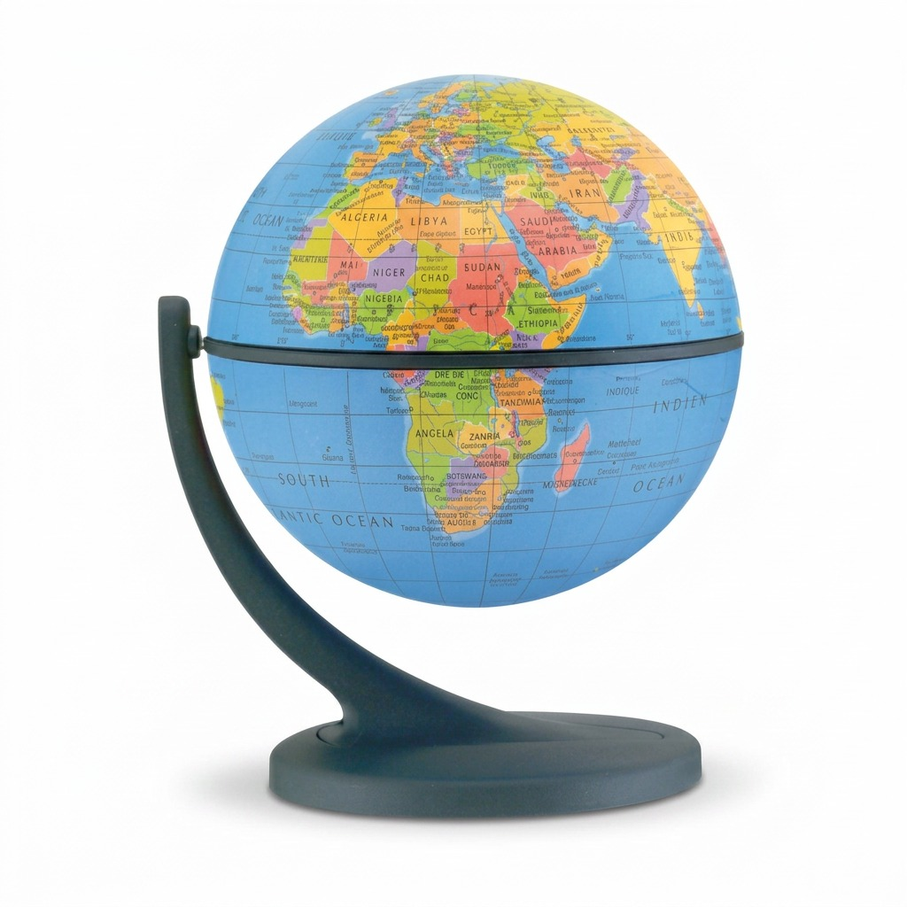 Replogle Wonderglobe 4.3" French map desk globe with blue ocean and dark stand on white background