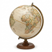 Replogle Globes Kingston 12" Antique Ocean Desk Globe with French labels and brass-plated meridian on a wood base.