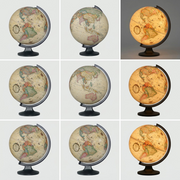 Comparison grid showcasing a Replogle globe in various angles and illuminated states.