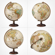 A four-panel grid matrix displaying the Replogle Lenox globe from four distinct viewing angles on a soft, neutral grid background.