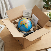 A premium unboxing view shows the Replogle Wonderglobe nestled securely with documentation in a custom pulp tray.