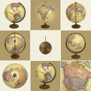 A 6-panel grid matrix showcasing multiple angles of the antique ocean desk globe from image_0.png.