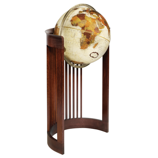 Globe terrestre Frank Lloyd Wright Barrel  sur pied, 16 po, bronze métallique, anglais