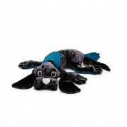 A high-resolution, centered image of the black-velvet manimo weighted dog plush on a seamless white background.