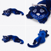 Alternative view grid of the blue weighted plush cat, including frontal and perspective product shots.