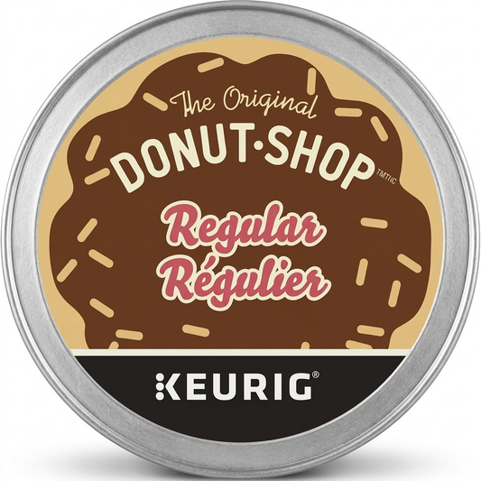 A pure, high-resolution hero shot of a single K-Cup coffee pod, showcasing its top foil, brown chocolate-frosted graphic with white sprinkles, key text, and black Keurig bar.