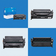A 2x2 grid matrix showing the black toner cartridge from canonical, front, top, and rear angles.