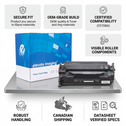 "Infographic matrix demonstrating trust in the Elevate Imaging CF258A toner cartridge, highlighting build and fit."
