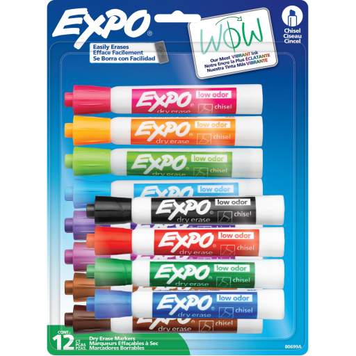 Marqueurs effaçables à sec EXPO — pointe biseautée, 12 unités