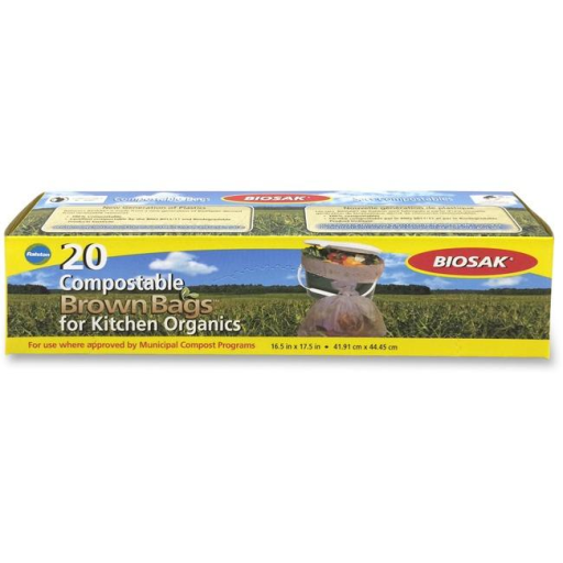 Sacs compostables — 17,5 x 16,75 po, réguliers, brun, 20 sacs