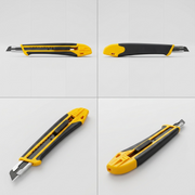 A multi-angle view matrix displaying the Olfa XA-1 9mm snap-off utility knife from four distinct perspectives.