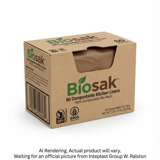 Sacs compostables — 17,5 x 16,75 po, réguliers, brun, 60 sacs