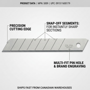 Operational feature infographic for Olfa LB-10B snap blades, clarifying technical user benefits.