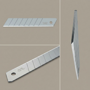 A product matrix featuring a single OLFA 18mm snap blade from three different angles in a grid.