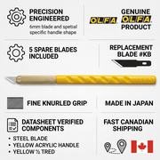 Trust and authority infographic showcasing the OLFA AK-1/5B Art Knife's precision and features