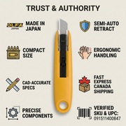 Ecommerce trust infographic for the OLFA SK-7 knife, highlighting factual product details and verified SKU.