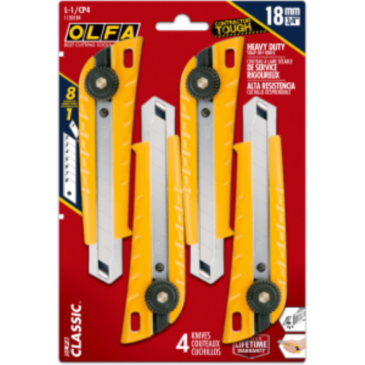 Couteau utilitaire OLFA L-1/CP4 — 18 mm, verrouillage à cliquet