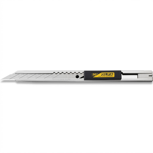 Pure high-resolution hero shot of the Olfa SAC-1 9mm Stainless Steel Graphics Knife on white.