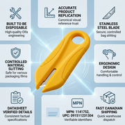 An infographic for the Olfa PK-2 Disposable Bag Cutter, validating product details against canonical visuals and specifications.