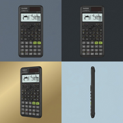 Four-grid view of the Casio FX-300ESPLS2 scientific calculator from front, angled, and side views.