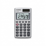 Casio HS-8VA solar-powered compact calculator with metal faceplate and 8-digit LCD display.