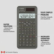 Casio FX991MSPLUS2 calculator showing complex integral solving, dedicated function buttons, and responsive keys.