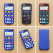 Grid showing the Casio FX-55PLUS calculator in various colors and angles, including front and back view.