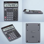 Four-angle view of the Casio DJ-120D desktop calculator showing front, side, and back profiles.