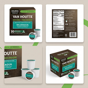 A visual matrix displaying the Van Houtte Nicaragua Organic box and K-Cup pods from four different angles.