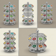 Multi-view matrix of the chrome Keurig K-Cup carousel, displaying different useful angles and loading options.