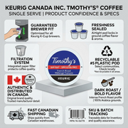 Infographic for Timothy's French Roast K-Cups, highlighting manufacturer authenticity and details.
