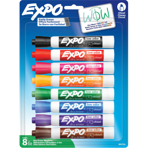 Marqueurs effaçables à sec EXPO — pointe biseautée, 8 unités