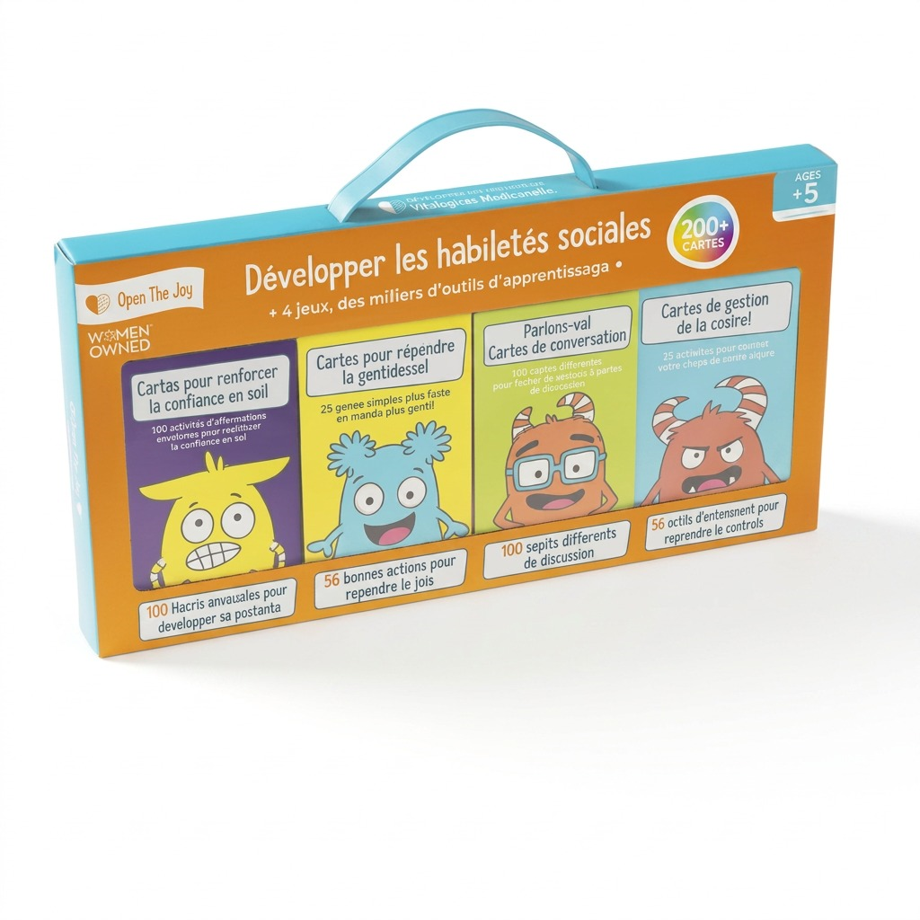 An unboxed view of the fdmt social skills card set and storage box (4290000, 850051355419) with a clean shadow against a white background.