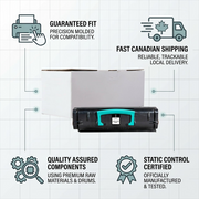 An infographic for Static Control LCX264-3.5K toner. A trust matrix surrounds the central product image, highlighting key confidence points like guaranteed fit, premium quality, and fast Canadian shipping with descriptive icons and short text cues.