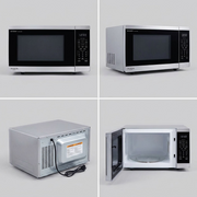A premium ecommerce matrix image displaying the SHARP SMC1464KSC microwave from four distinct, useful angles.
