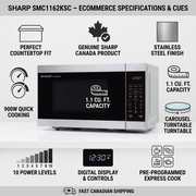 PDP visual matrix infographic for SHARP SMC1162KSC, featuring factual product cues and specifications.