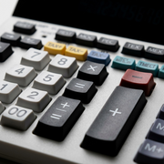 Extreme macro detail of the SHARP ELDP9001 calculator, showing keycap textures and precise legends.