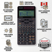 Infographic matrix for the Sharp EL-W535XG-WH calculator, highlighting functions and trust cues.