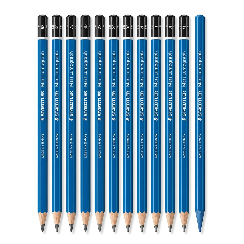 Staedtler Mars Lumograph drawing pencils (12-pack) on a pure white background in a clean hero shot.