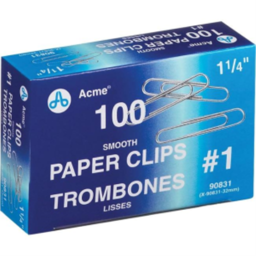 Trombones Westcott — nickelés, 1 1/4 po / 33 mm, boîte de 100 (90831)