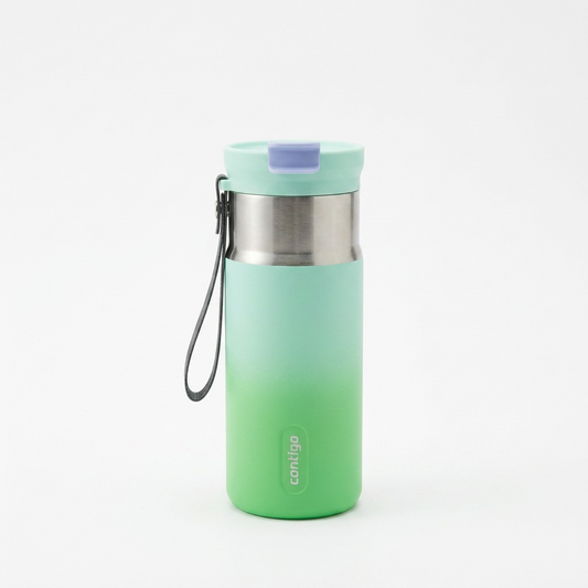 A high-resolution product shot of the Contigo 2234757 16oz Mint Spark Ombre dual sip water bottle on a white background.