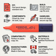 Trust and authority infographic matrix for a STAEDTLER fluorescent red highlighter.