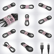 A 3x4 PDP visual matrix image showing twelve distinct angles and views of the Tech Basics 3ft braided Micro USB cable. All panels precisely retain the cable's design, including the black braided material and the pink paper band from the reference image. The matrix serves as a multi-angle or functional configuration gallery, without text or color variations, for a cohesive product display.<ctrl46>