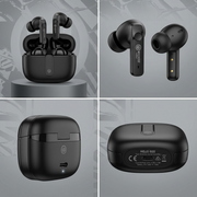 A photographic grid matrix showcasing multi-angle views of the Wicked Audio Mojo 800 black TWS earbuds and case.