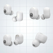 Matrix displaying Wicked Audio Embr TWS WHITE earbuds from four distinct angles on a neutral grid background.