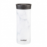 A high-resolution product shot of a 20 oz. Contigo Huron 2.0 Couture travel tumbler in a white marble design.