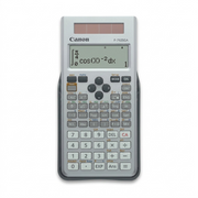 Canon F-792SGA scientific calculator in grey with 4-line display, solar panel, and hard case.