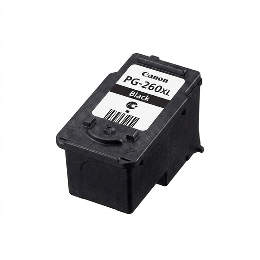 A premium, high-resolution hero shot showcasing a Canon PG-260XL Black Ink Cartridge.