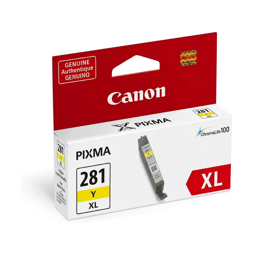 Single Canon CLI-281XL Yellow Ink Tank on white background