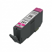 High-resolution 3D render of the Canon CLI-281XL Magenta ink cartridge, focused on product details.